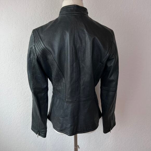 Vintage Y2K Banana Republic Black Leather Jacket Womens Medium Zip Up - Picture 8 of 15